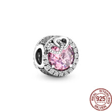 (SS708) Original 925 Sterling Silver Pink Love Potion Murano Glass Heart Charms Beads for DIY Bracelet Women Jewellery Gift