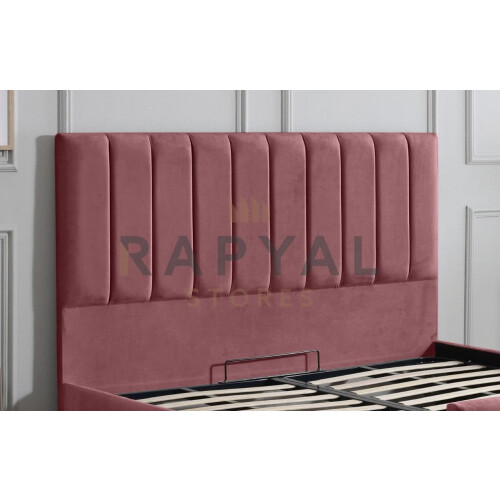 (Double, With Ottoman Storage, Pink) Velvet Upholstered Panel Bedframe with Optional Ottoman Storage 2