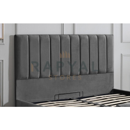 (King , Grey) Velvet Upholstered Panel Bedframe with Optional Ottoman Storage 2