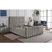 (Super King, Silver) Velvet Upholstered Panel Bedframe with Optional Ottoman Storage