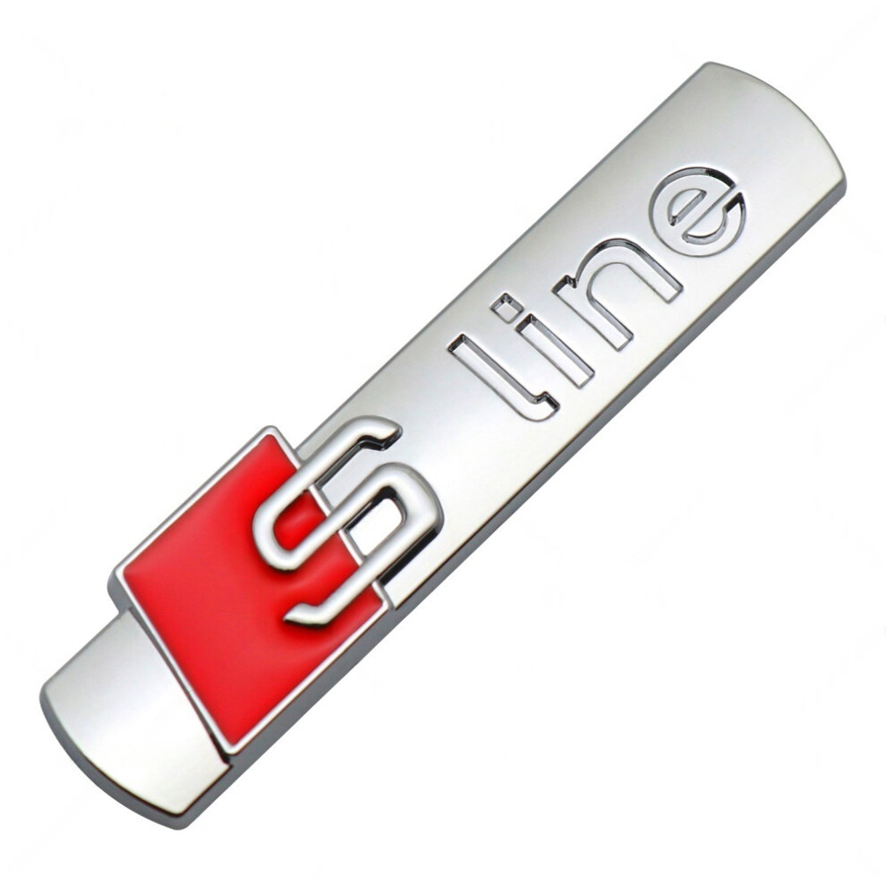 (Bright Red) Audi Sline Car Accessory - 7.2X1.6cm Metal Emblem, Personalized Tail Sticker, Durable Decal For Stylish Vehicle Decoration Silver/Red 4069369128936