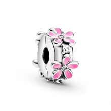 (SS302) NEW Pink,Blue,Purple Daisy Flower Charm Cherry Blossom Dangle Bead Fit Original Brand 1:1 Logo 925 Sterling Silver Bracelet DIY Jewelry