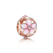 (SS384) NEW Pink,Blue,Purple Daisy Flower Charm Cherry Blossom Dangle Bead Fit Original Brand 1:1 Logo 925 Sterling Silver Bracelet DIY Jewelry