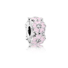 (SS1736) NEW Pink,Blue,Purple Daisy Flower Charm Cherry Blossom Dangle Bead Fit Original Brand 1:1 Logo 925 Sterling Silver Bracelet DIY Jewelry