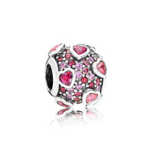 (A684) 925 Silver Oval Cabochon Zircon Sparkling Pink Hearts Clip Charm Beads Fit Original Brand 1:1 Logo Bracelet DIY Fashion Woman Jewelry
