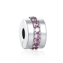 (A749fen) 925 Silver Oval Cabochon Zircon Sparkling Pink Hearts Clip Charm Beads Fit Original Brand 1:1 Logo Bracelet DIY Fashion Woman Jewelry