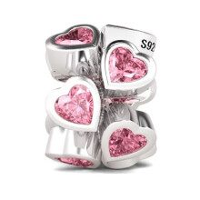 (A1821) 925 Silver Oval Cabochon Zircon Sparkling Pink Hearts Clip Charm Beads Fit Original Brand 1:1 Logo Bracelet DIY Fashion Woman Jewelry