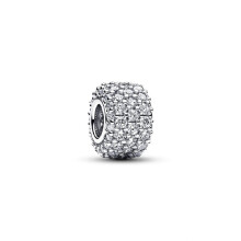 (SS1946) New Fine Clear Sparkle Hearts Spacer Pavé Cilp Charms Beads Plated Fit Original Brand Logo 1:1 925 Sterling Silver Bracelet DIY Jewelry