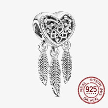 (SMC438) NEW Original 925 Sterling Silver Family Tree Heart Animal Mother Wings Heart Beads Charms for DIY Bracelet Women Jewelry Gift