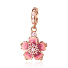 (SS1902) NEW Pink,Blue,Purple Daisy Flower Charm Cherry Blossom Dangle Bead Fit Original Brand 1:1 Logo 925 Sterling Silver Bracelet DIY Jewelry