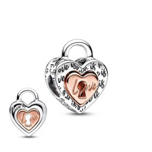 (SS1019) New Fine Rose Gold Lock Key Pendant Love You Heart Padlock Charm Beads Fit Original Brand 1:1 Logo 925 Silver Bracelet DIY Jewelry Gift