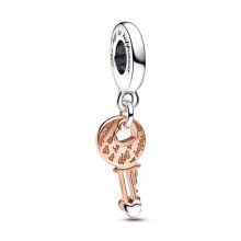 (SS1536) New Fine Rose Gold Lock Key Pendant Love You Heart Padlock Charm Beads Fit Original Brand 1:1 Logo 925 Silver Bracelet DIY Jewelry Gift