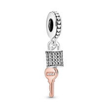 (SS0815) New Fine Rose Gold Lock Key Pendant Love You Heart Padlock Charm Beads Fit Original Brand 1:1 Logo 925 Silver Bracelet DIY Jewelry Gift