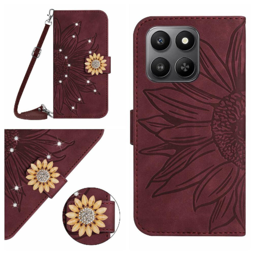 (Brown) Flip Case For Honor 400 Smart With Card Slot Stand Kickstand Protective With A Long Lanyard Sunflower Leather Wallet Brown 764563181995