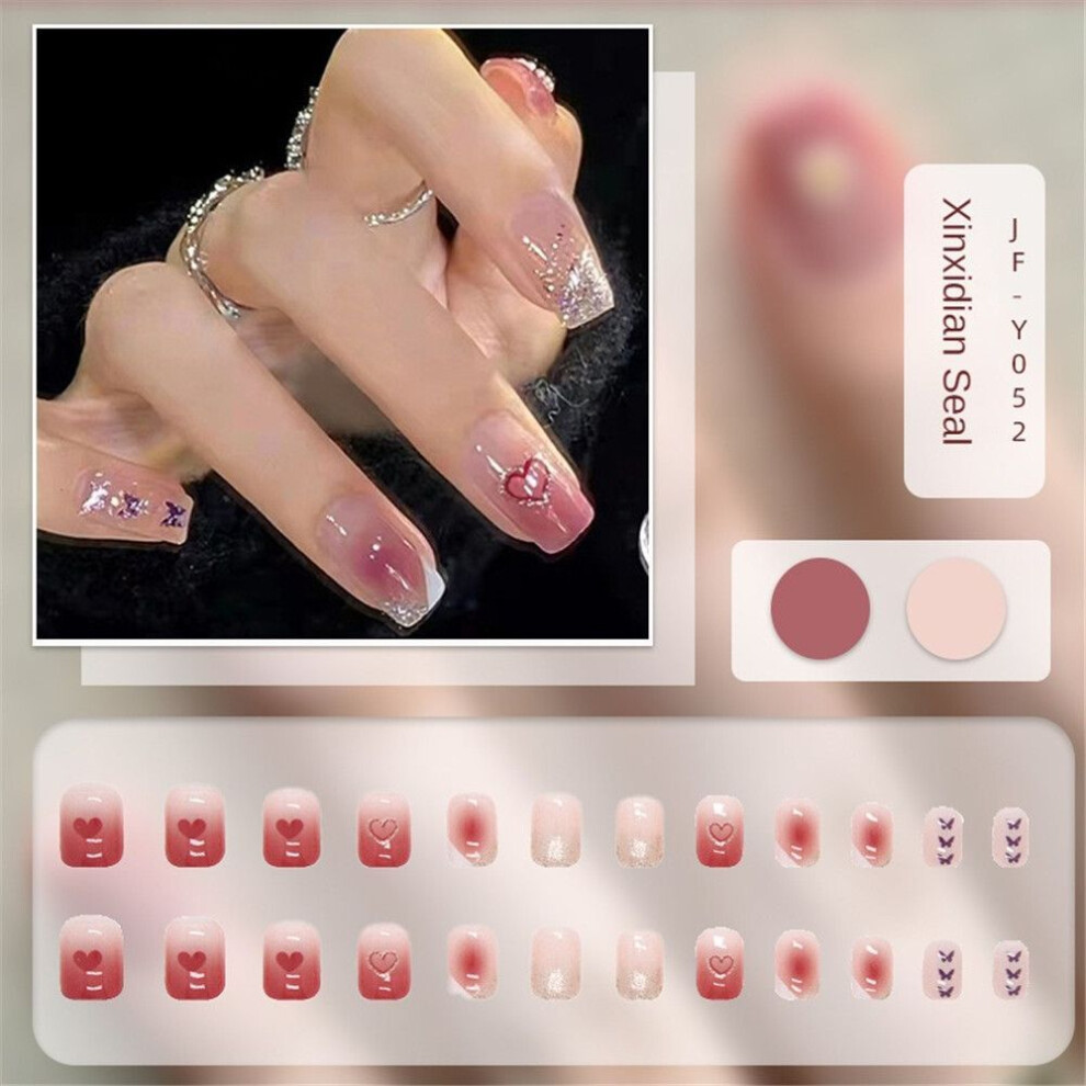 (Type#5) No-label Nail Patch Wearable Nail Red Nail Patch Short Square Cat Eye Whitening
