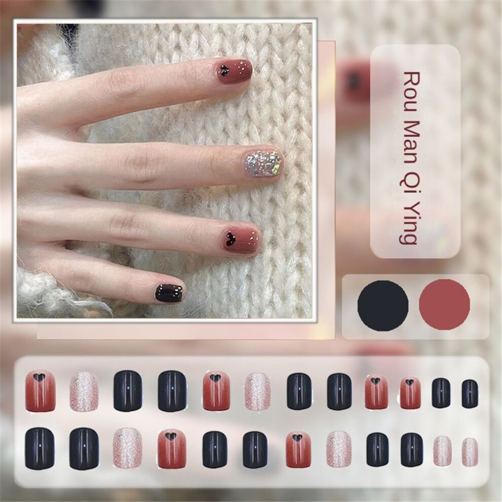 (Type#4) No-label Nail Patch Wearable Nail Red Nail Patch Short Square Cat Eye Whitening