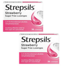 2X Strepsils Strawberry Lozenges 36s - Fast Sore Throat Relief Expiry 08/2025