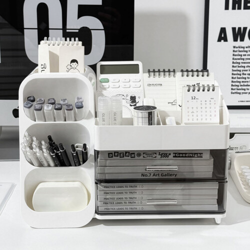Elegant Desktop Makeup Organizer Transparency Drawers-White 2