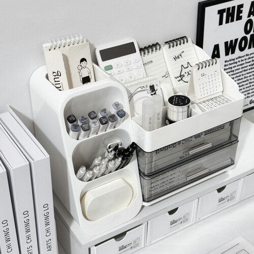 Elegant Desktop Makeup Organizer Transparency Drawers-White 1