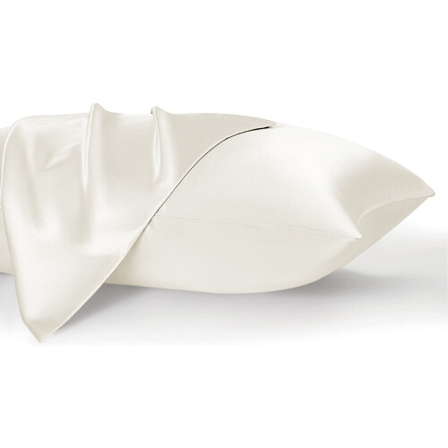 (Pack of 2, Ivory) Satin Silk Pillowcase - Smooth Soft Luxury Pillow Protector