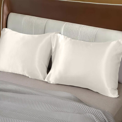 (Pack of 2, Ivory) Satin Silk Pillowcase - Smooth Soft Luxury Pillow Protector 2
