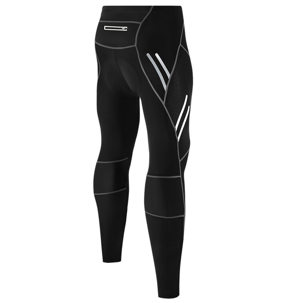 Men's Black/Grey Mountain Bike Riding Tights With 3D Silicone Cushion, Breathable, Reflective, Gradient Compression, M-Xxl