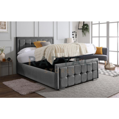 (Small Single, Grey) Cuba Velvet Bedframe with Memory Mattress & Optional Ottoman Storage 2