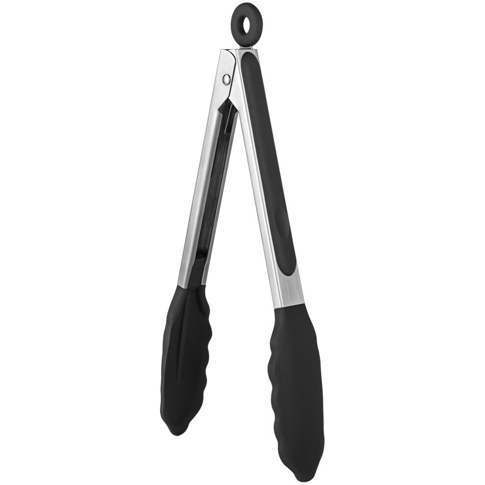 22cm Silicone Tongs - 315 Heat Resistant Kitchen Tongs with Non-Stick Rubber Tips and Stainless Steel Handle, Black-image-OPC-PKBR7CG-NEW