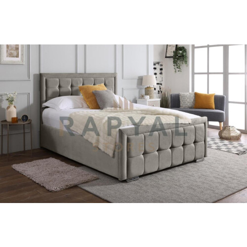 (Small Single, Silver) Cuba Velvet Bedframe with Memory Mattress & Optional Ottoman Storage