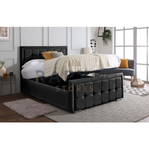 (Single, Black) Cuba Velvet Bedframe with Memory Mattress & Optional Ottoman Storage 2