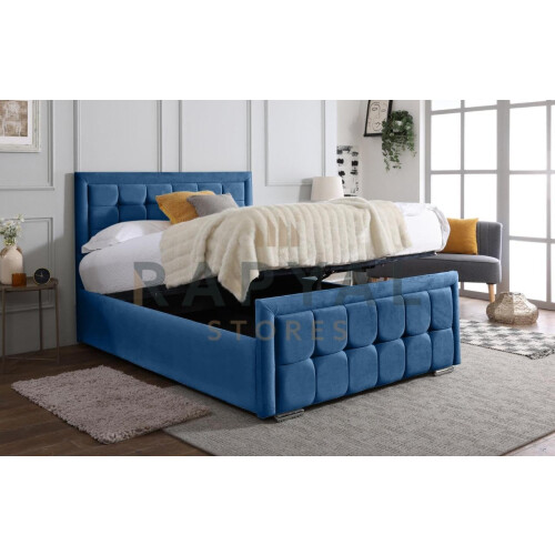 (Single, Blue) Cuba Velvet Bedframe with Memory Mattress & Optional Ottoman Storage 2