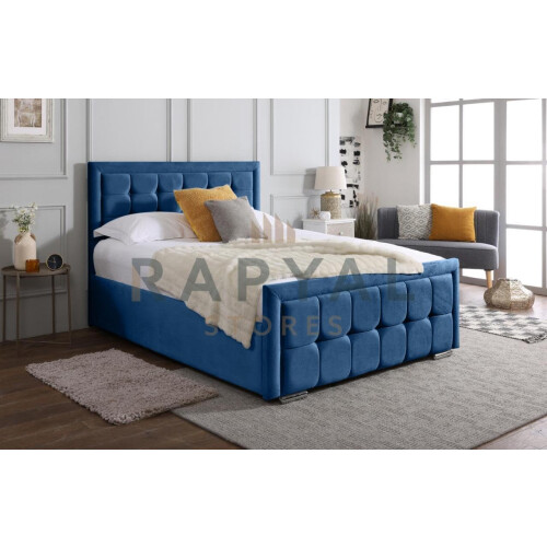 (Single, Blue) Cuba Velvet Bedframe with Memory Mattress & Optional Ottoman Storage