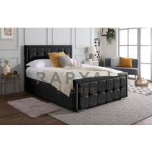 (Single, With Ottoman Storage, Black) Cuba Velvet Bedframe with Memory Mattress & Optional Ottoman Storage