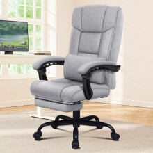 ELFORDSON Office Chair with XL Lumbar Cushion Fabric Linen, Grey
