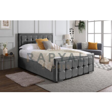 (Small Double, Grey) Cuba Velvet Bedframe with Memory Mattress & Optional Ottoman Storage