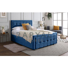 (King, Blue) Cuba Velvet Bedframe with Memory Mattress & Optional Ottoman Storage
