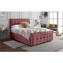 (King, Pink) Cuba Velvet Bedframe with Memory Mattress & Optional Ottoman Storage