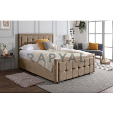 (King, With Ottoman Storage, Beige) Cuba Velvet Bedframe with Memory Mattress & Optional Ottoman Storage