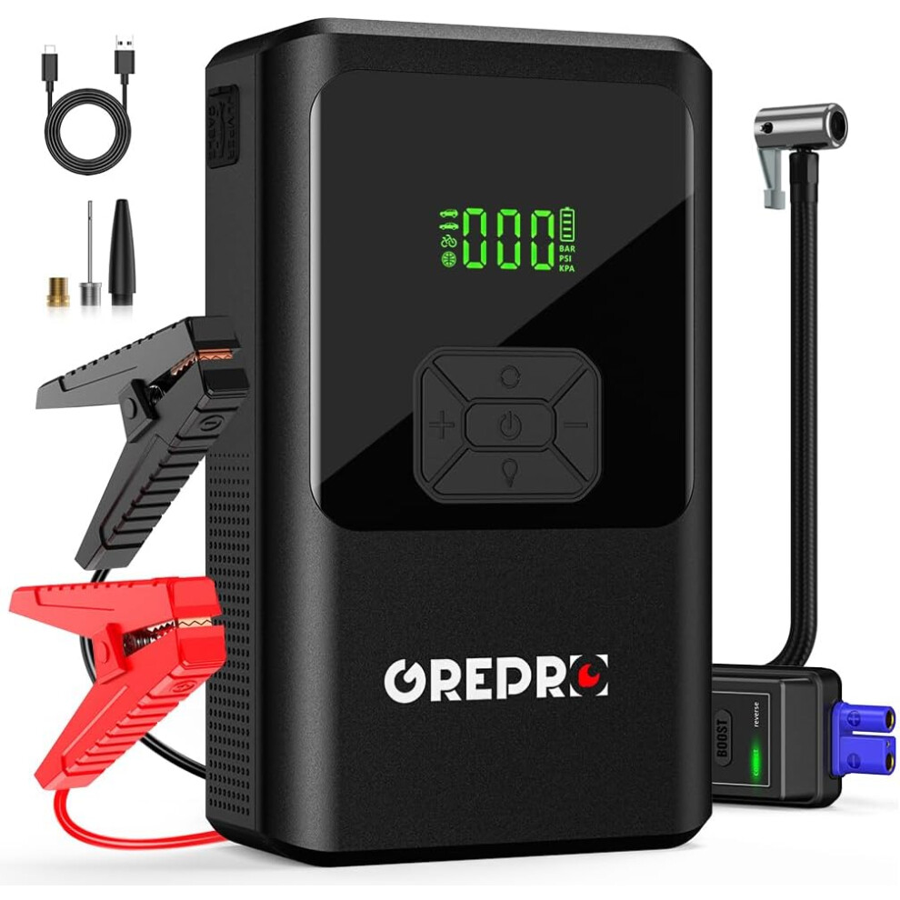 GREPRO 5-in-1 Jump Starter Power Pack with 150PSI Air Compressor