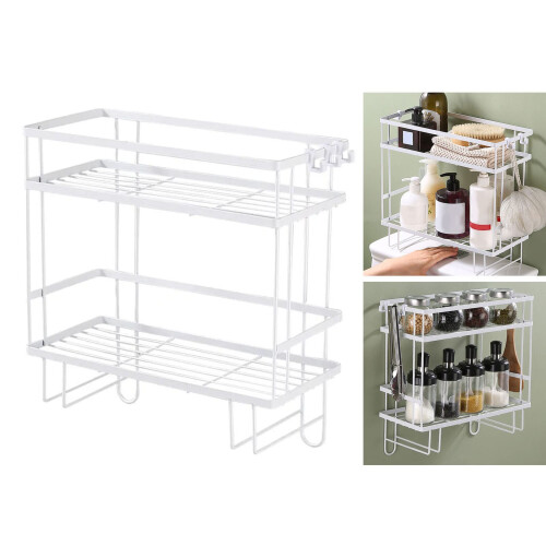 Iron Bad Toilet Organizer with Double Layer Storage Shelf, White, Nail Installation, High Capacity, Practical Design