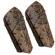 Viking Compass Vegvisir Runic Arm Bracers Leather Costume Accessories for Medieval Knight Cosplay LARP Party Brown