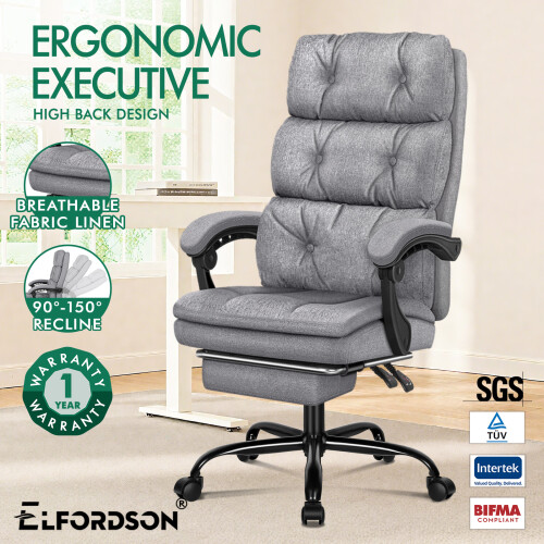 ELFORDSON ELFORDSON Office Chair Executive Computer Fabric Work Seat Gaming Grey 1