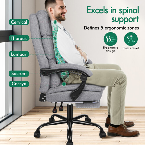 ELFORDSON ELFORDSON Office Chair Executive Computer Fabric Work Seat Gaming Grey 2