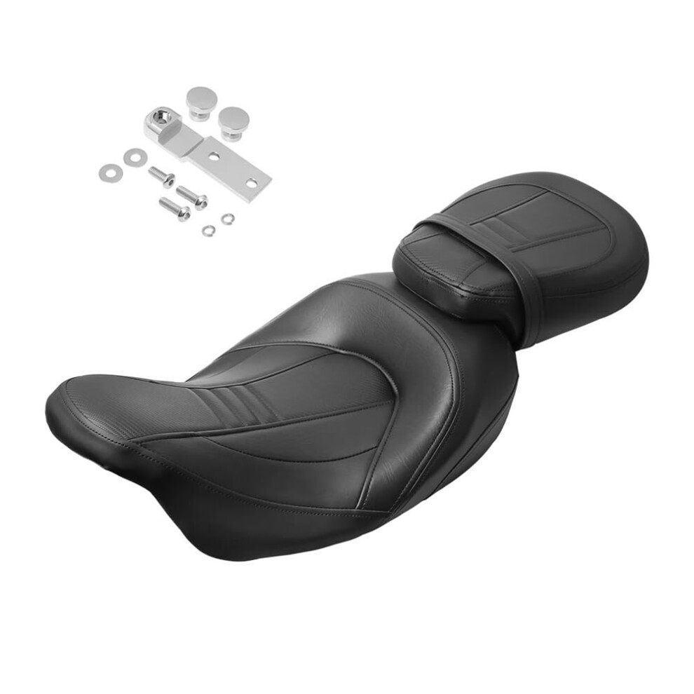 Motorbike Seat Saddle Pillion - Low Profile Leather 2-Up Driver Passenger Seat For Harley Touring Cvo Street Glide Road King Electra Glide Black 9016109638991