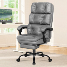 ELFORDSON Office Chair Executive Computer PU Leather Recliner Grey