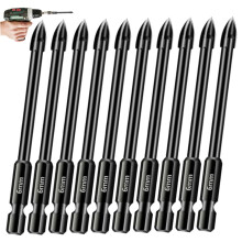 6mm Cross Straight Handle Tile and Glass Drill Bits Set of 10, Tungsten Steel for Ceramic, Porcelain, Brick and Masonry