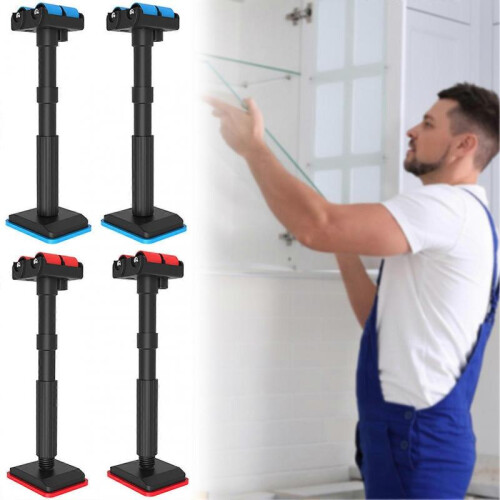 (Single Blue) Expandable Cabinet Support Rack - Adjustable Under-Sink Bracket, Bathroom Vanity Lift with Dual Outlet Roller Support 1