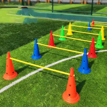 Agility Training Hurdle Cone Set with Flexible Slalom Poles for Soccer Drills, 10 Cones and 5 Poles, 1.5m Size