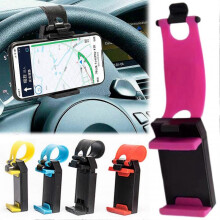 (Black) Adjustable Car Phone Holder -Steering Wheel Phone Mount, Universal Mobile Phone Mount, Hands Free Automobile Cell Phone Holder
