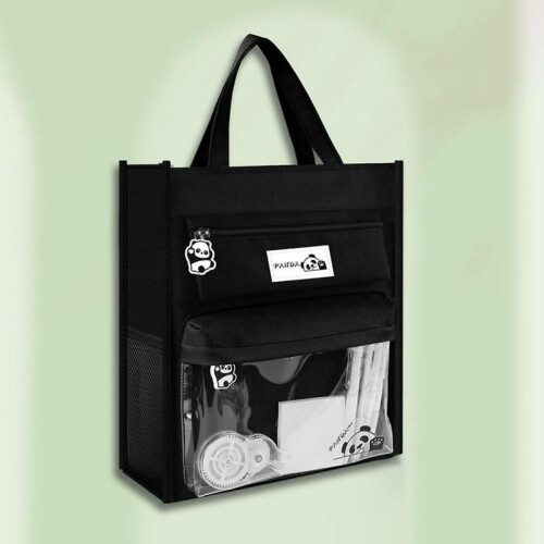 (White) Multi Pockets Bookbags with Handle Zipper Document Bag for Women Men 2